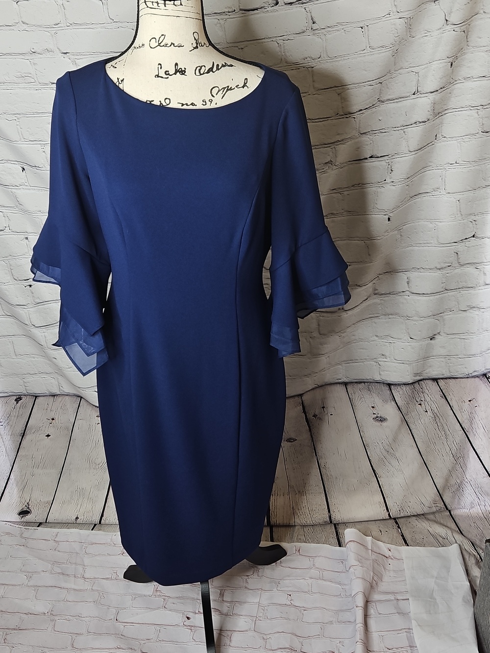 Adrianna Papell Women's Tiered-Cuff 3/4-Sleeve Sheath Dress Navy Size 10